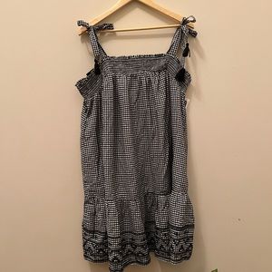 NWT Gingham, Embroidered Dress with Tie, Fringe Straps XL